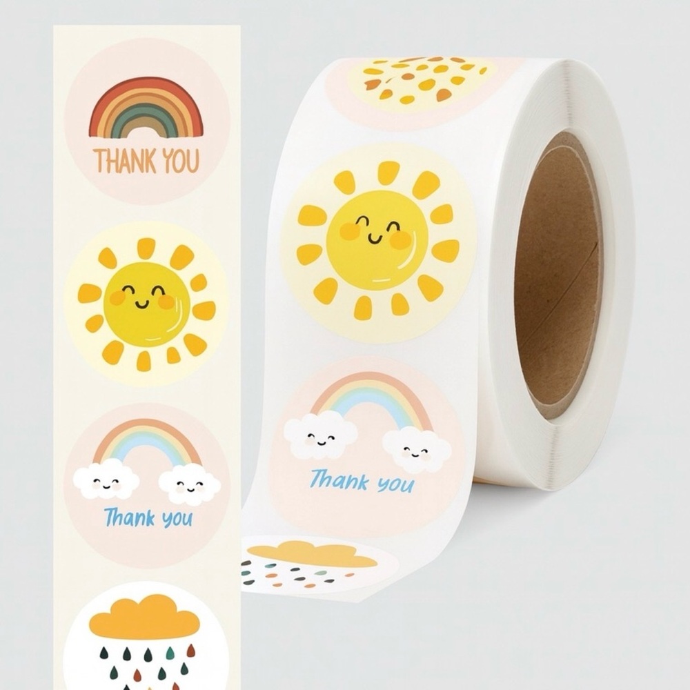 500 pcs Sunshine and Rainbow Thank You Stickers 500 pcs NEW